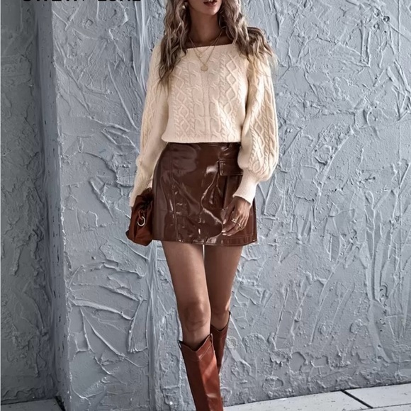 SHEIN - Neutral Cream Cable Knit Cropped Sweater with Cuffed Sleeves - Size M - Picture 4 of 6